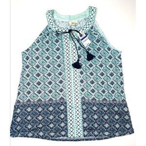 Style & Co Blouse Top XL Blue Green Sleeveless‎